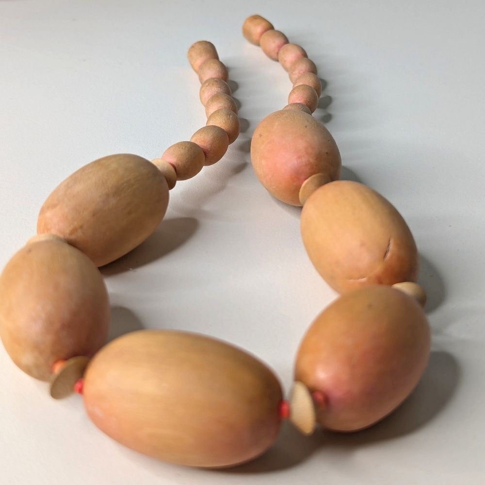 Pastel Colored Wooden Oval Beaded Choker Necklace
